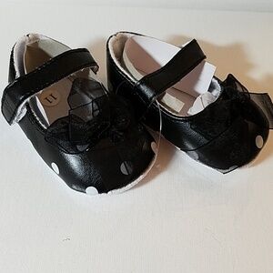 Polka Dot Black Shoes Size 11 (28)4 1/2" x 2 1/4.